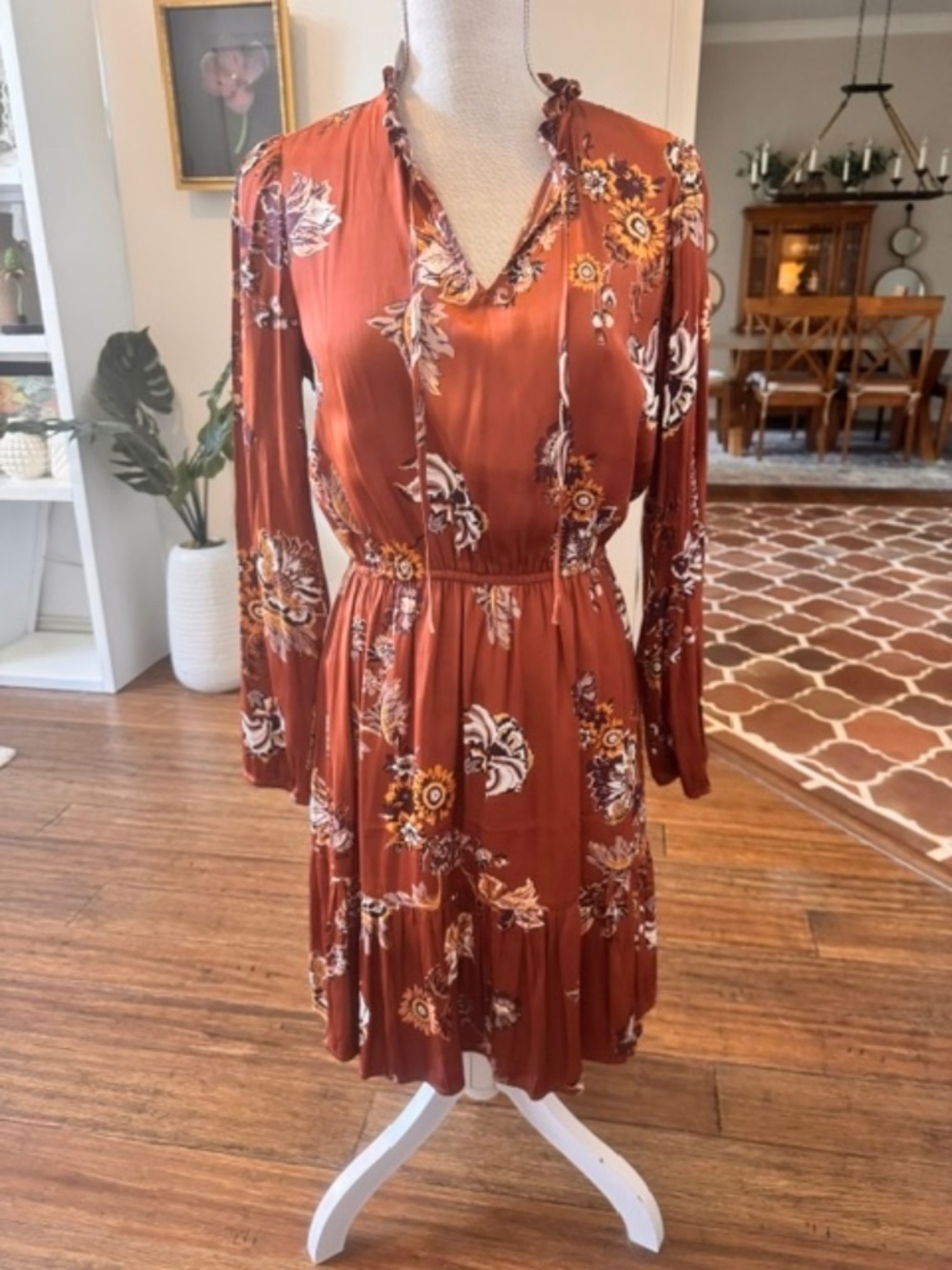 Ann Taylor Loft Outlet Small Fall Terracotta Print Midi Dress - Size Small - NWT